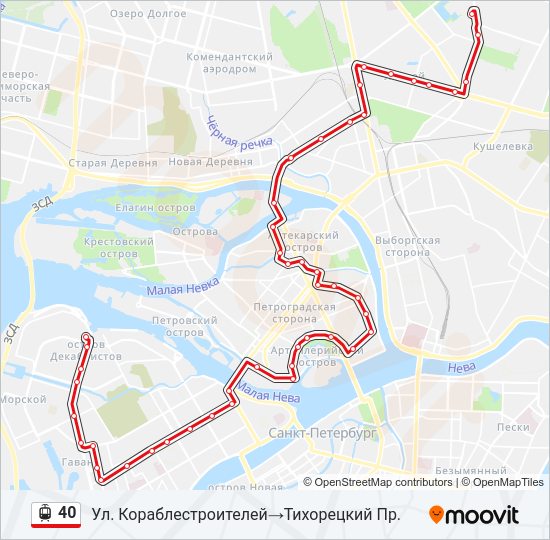 Трамвай 40: карта маршрута