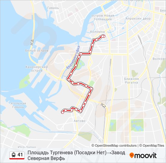Трамвай 41: карта маршрута