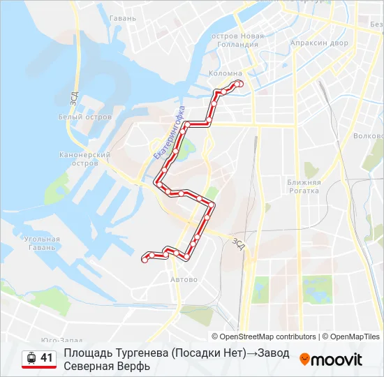 Трамвай 41: карта маршрута