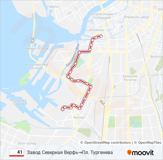 Трамвай 41: карта маршрута