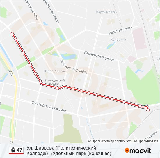 Трамвай 47: карта маршрута