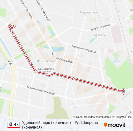 Трамвай 47: карта маршрута