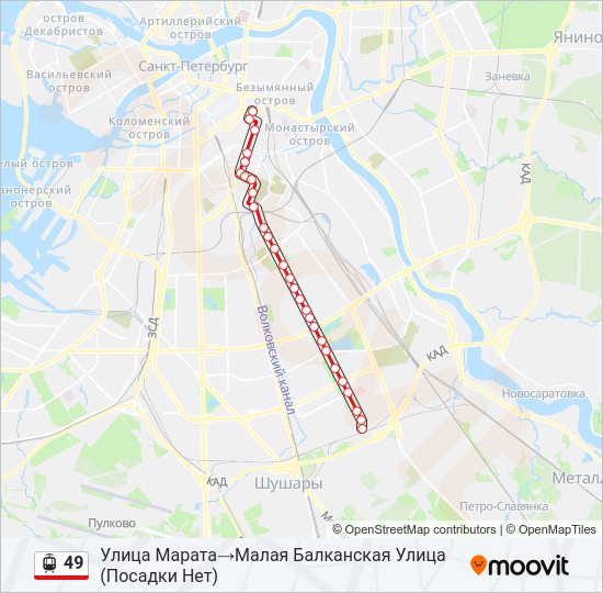 Трамвай 49: карта маршрута