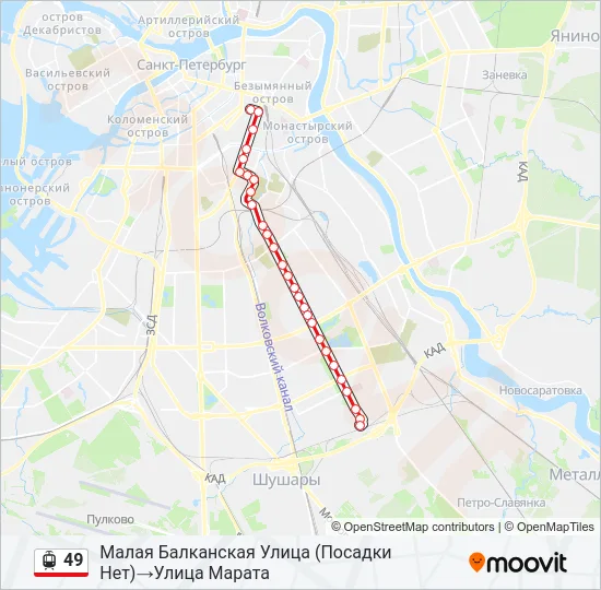 Трамвай 49: карта маршрута