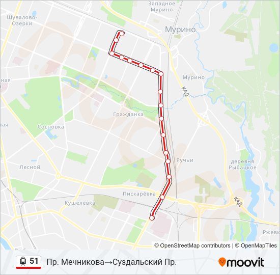 Трамвай 51: карта маршрута
