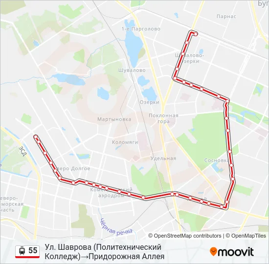 Трамвай 55: карта маршрута