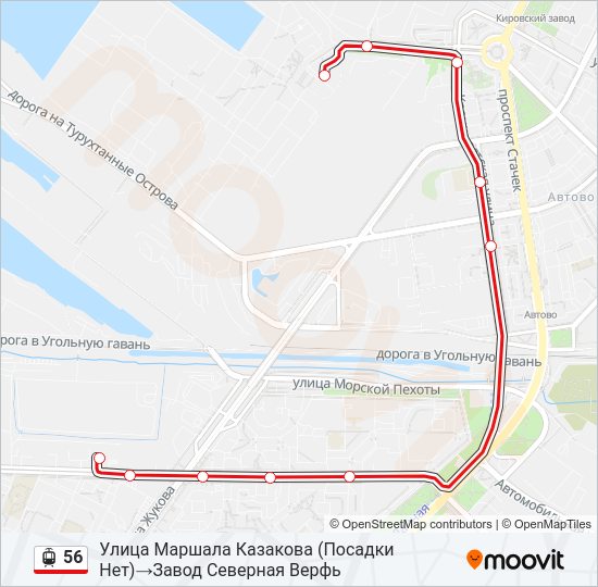 Трамвай 56: карта маршрута