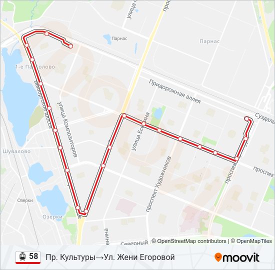 Трамвай 58: карта маршрута