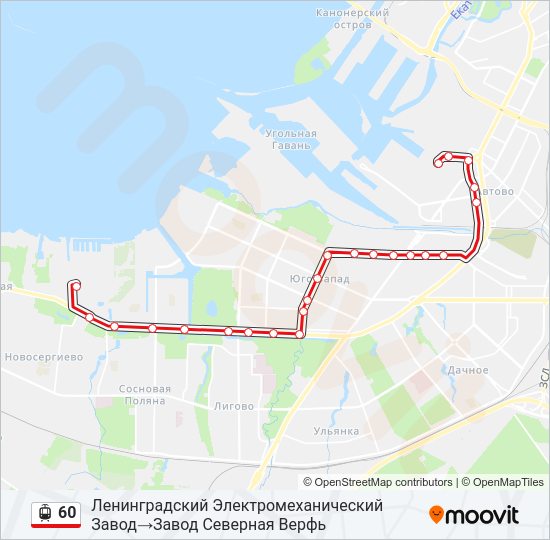 Трамвай 60: карта маршрута