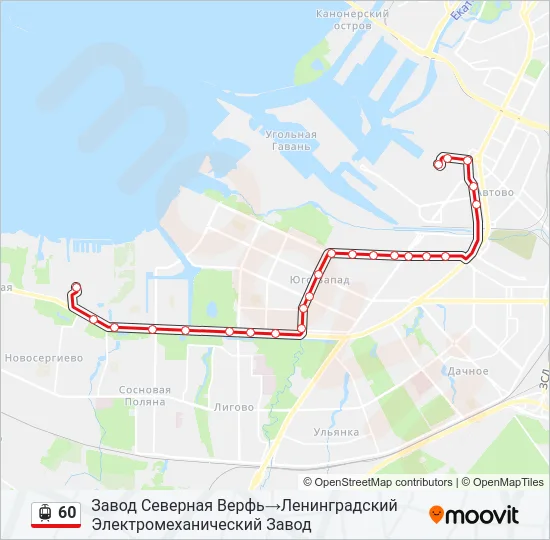 Трамвай 60: карта маршрута