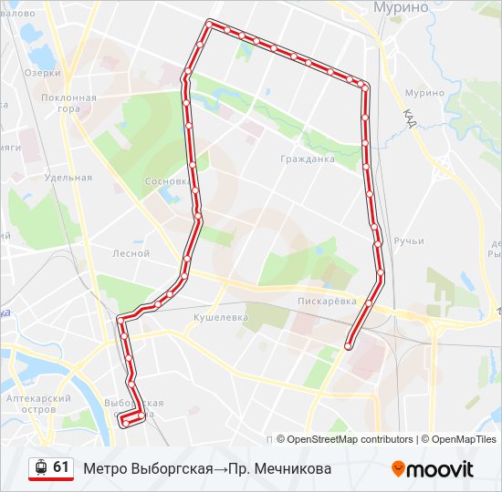 Трамвай 61: карта маршрута