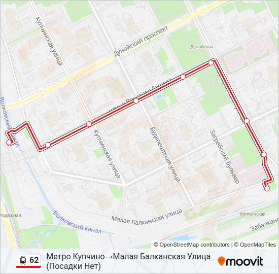 Трамвай 62: карта маршрута