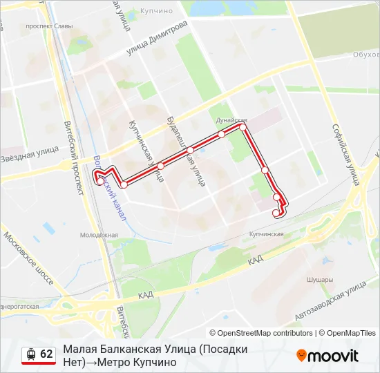 Трамвай 62: карта маршрута