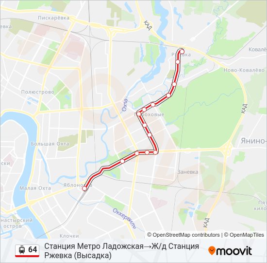 Трамвай 64: карта маршрута