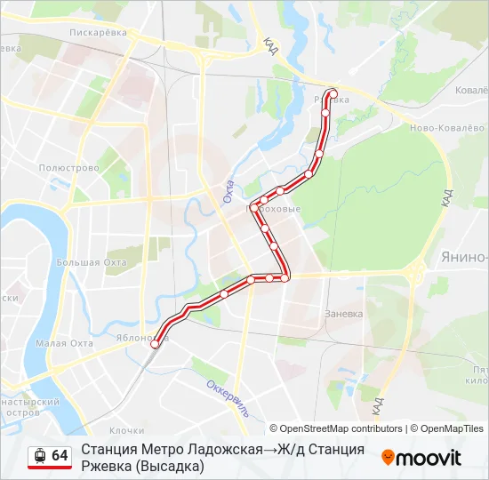 Трамвай 64: карта маршрута