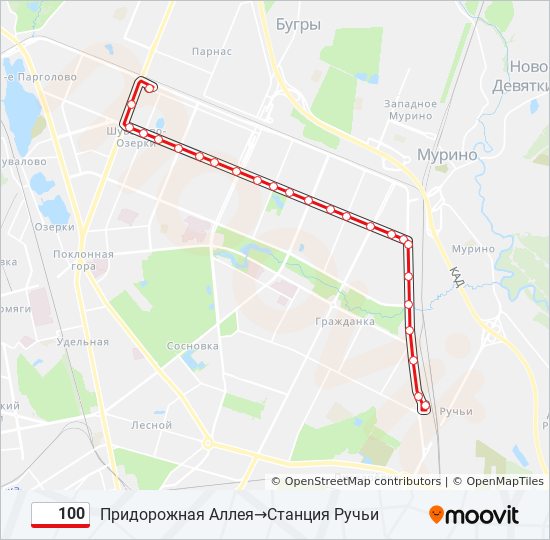 Трамвай 100: карта маршрута