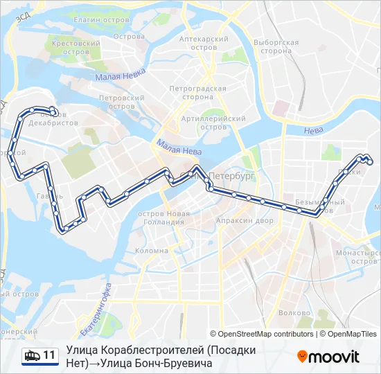 Троллейбус 11: карта маршрута