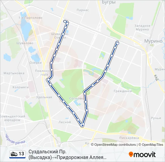 Троллейбус 13: карта маршрута