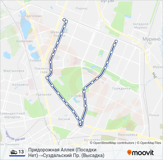 13 Trolleybus Line Map