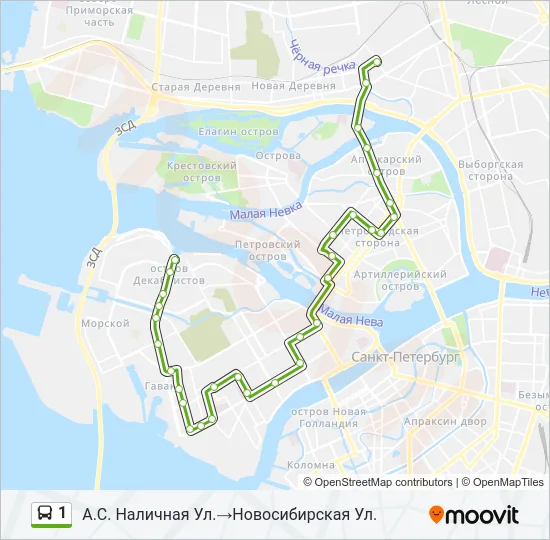 Автобус 1: карта маршрута