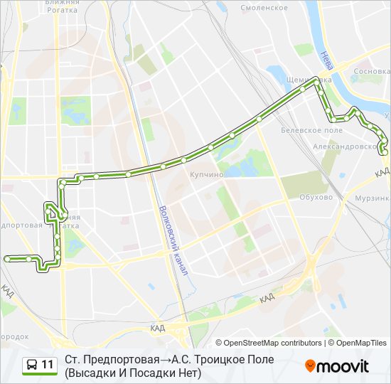 Автобус 11: карта маршрута