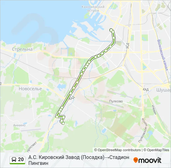 Автобус 20: карта маршрута