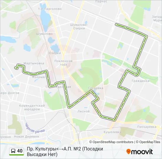 Автобус 40: карта маршрута