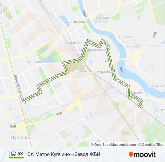 Автобус 53: карта маршрута
