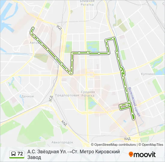 Автобус 72: карта маршрута