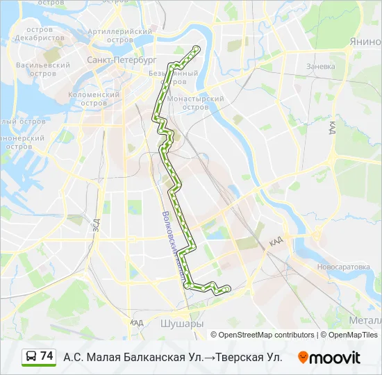 Автобус 74: карта маршрута