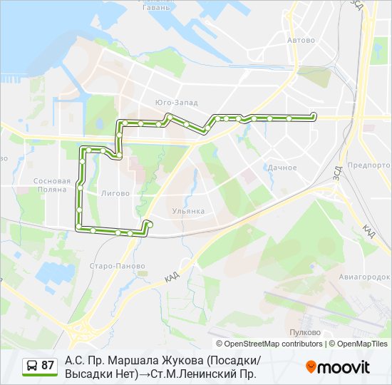 Автобус 87: карта маршрута