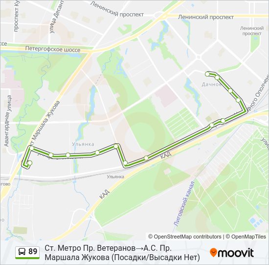 Автобус 89: карта маршрута