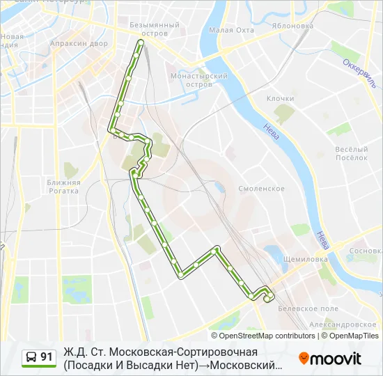 Автобус 91: карта маршрута