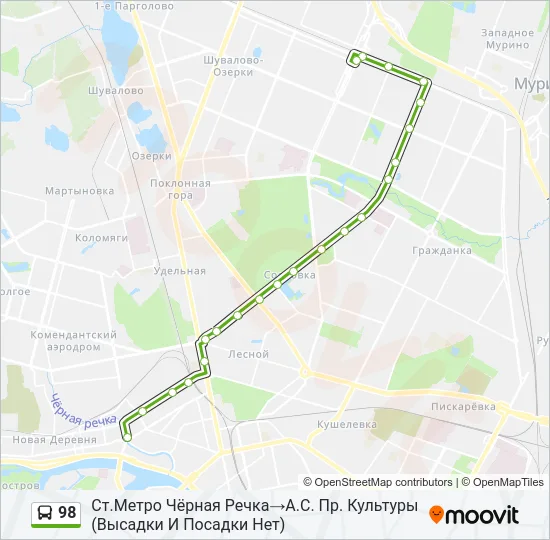 Автобус 98: карта маршрута