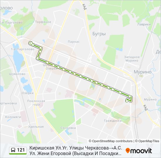 Автобус 121: карта маршрута
