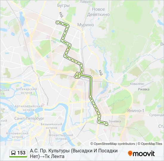 Автобус 153: карта маршрута