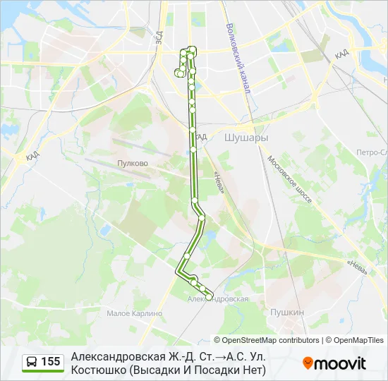 Автобус 155: карта маршрута