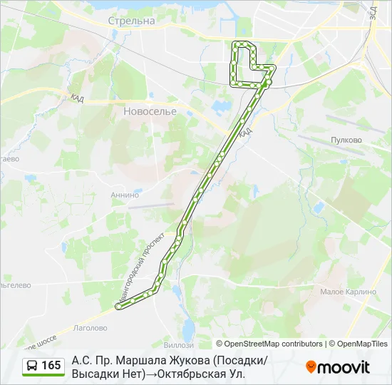 Автобус 165: карта маршрута