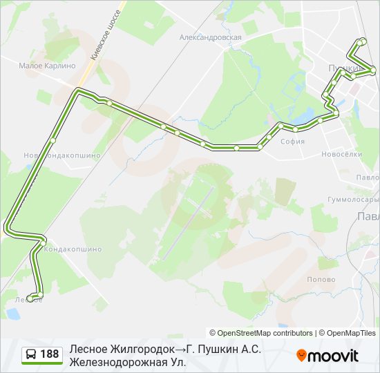 Автобус 188: карта маршрута
