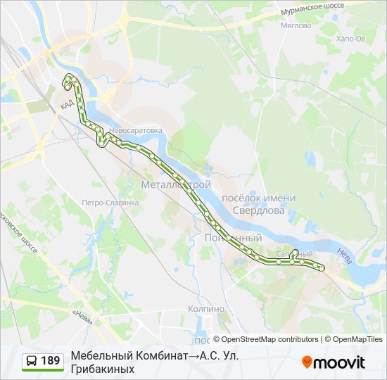 Автобус 189: карта маршрута