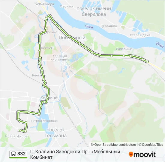 Автобус 332: карта маршрута