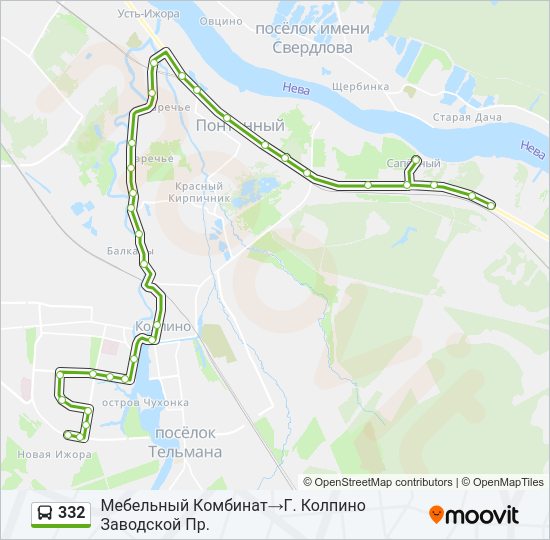 Автобус 332: карта маршрута