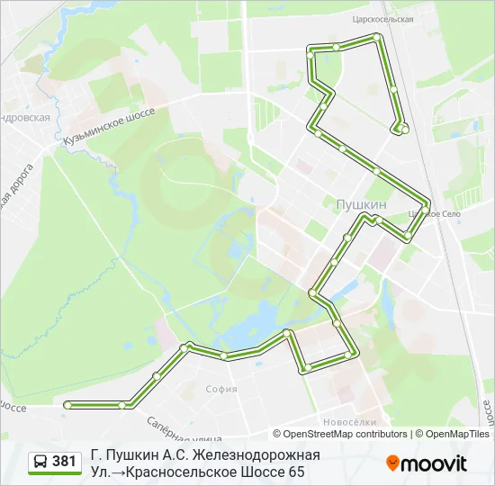 Автобус 381: карта маршрута