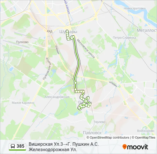 Автобус 385: карта маршрута
