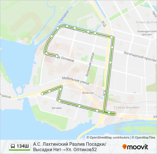 Автобус 134Ш: карта маршрута