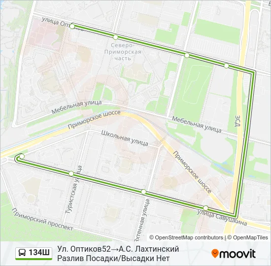 Автобус 134Ш: карта маршрута