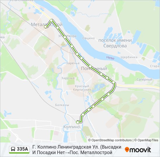 Автобус 335А: карта маршрута