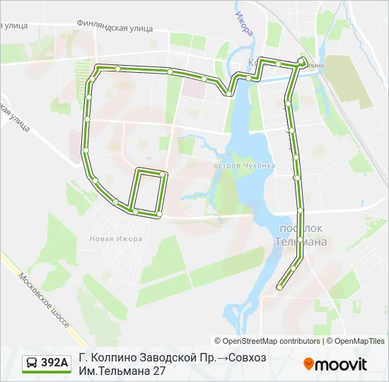 Автобус 392А: карта маршрута