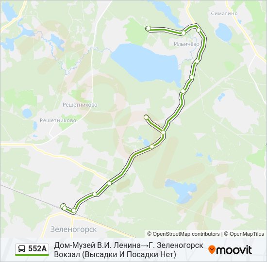 Автобус 552А: карта маршрута