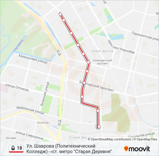 Трамвай 18: карта маршрута